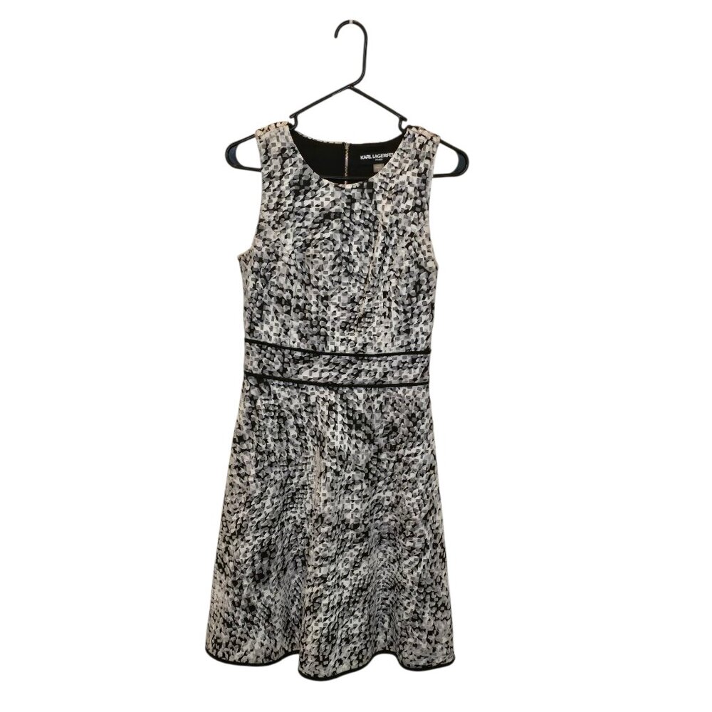 Karl Lagerfeld Paris Black White Fit Flare Dress Size 2 Textured Career Party